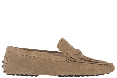 Shop Tod's Women's Suede Loafers Moccasins Gommini Frangia Origami In Brown