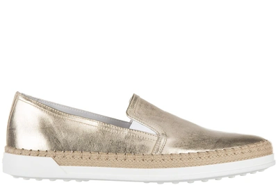 Shop Tod's Women's Leather Slip On Sneakers In Gold