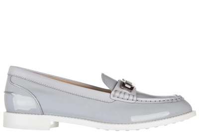 Shop Tod's Women's Leather Loafers Moccasins  Gomma Vk Traversina Macro Clamp In Grey