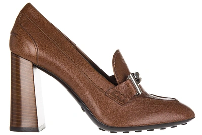 Shop Tod's Women's Leather Pumps Court Shoes High Heel In Brown