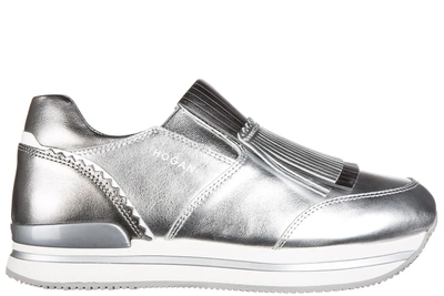 Shop Hogan Women's Leather Slip On Sneakers In Silver
