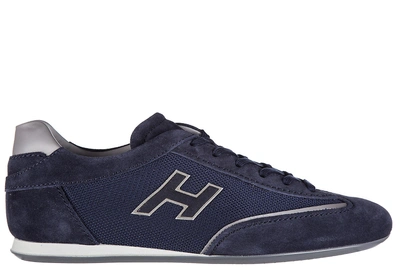 Shop Hogan Men's Shoes Suede Trainers Sneakers Olympia Slash H Flock In Blue