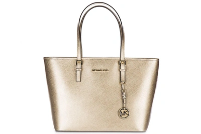 Shop Michael Kors Women's Leather Shoulder Bag Jet Set Travel In Gold