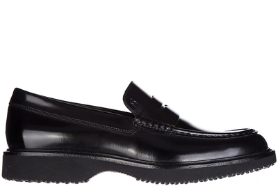 Shop Hogan Men's Leather Loafers Moccasins  Route H217 In Black
