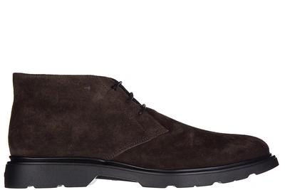 Shop Hogan Men's Suede Desert Boots Lace Up Ankle Boots Route Derby 2 Fori In Brown