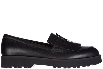 Shop Hogan Women's Leather Loafers Moccasins  H259 Route Frangia In Black