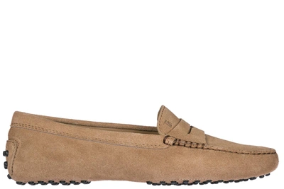 Shop Tod's Women's Suede Loafers Moccasins Gommino In Brown