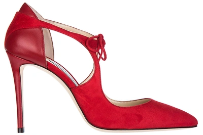 Shop Jimmy Choo Women's Suede Pumps Court Shoes High Heel Vanessa In Red