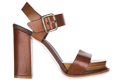 Shop Tod's Women's Leather Heel Sandals In Brown