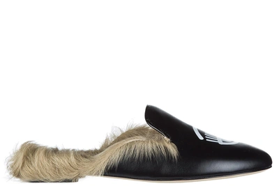 Shop Chiara Ferragni Women's Genuine Leather Slippers Sandals In Black