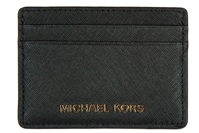 Shop Michael Kors Women's Genuine Leather Credit Card Case Holder Wallet Jet Set Travel In Black
