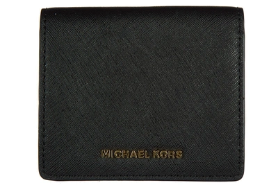 Shop Michael Kors Women's Wallet Genuine Leather Coin Case Holder Purse Card Bifold Jet Set Travel In Black