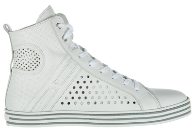 Shop Hogan Rebel Women's Shoes High Top Leather Trainers Sneakers R182 In White