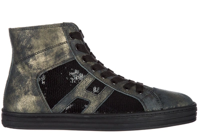 Shop Hogan Rebel Women's Shoes High Top Leather Trainers Sneakers R141 In Black