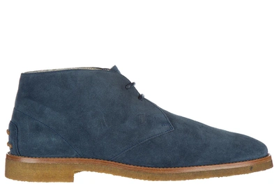 Shop Tod's Men's Suede Desert Boots Lace Up Ankle Boots Gomma In Blue