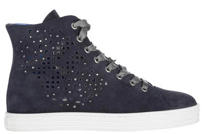Shop Hogan Rebel Women's Shoes High Top Suede Trainers Sneakers R182 In Blue