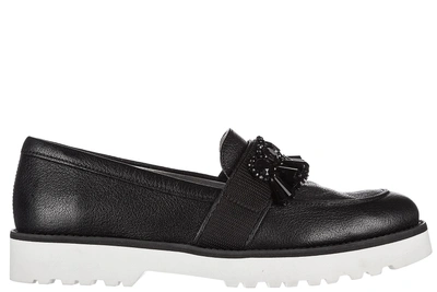 Shop Hogan Women's Leather Loafers Moccasins  H259 In Black