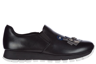 Shop Prada Women's Leather Slip On Sneakers In Black