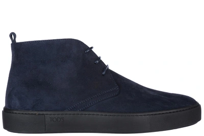 Shop Tod's Men's Suede Desert Boots Lace Up Ankle Boots In Blue