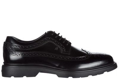 Shop Hogan Men's Classic Leather Lace Up Laced Formal Shoes H304 Route Derby In Black