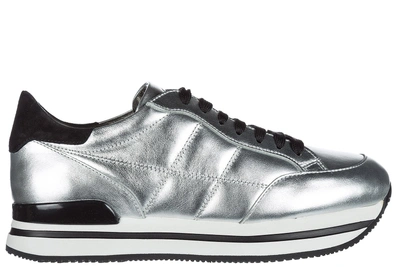 Shop Hogan Women's Shoes Leather Trainers Sneakers H222 In Silver