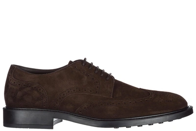 Shop Tod's Men's Classic Suede Lace Up Laced Formal Shoes Derby In Brown