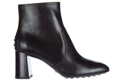 Shop Tod's Women's Leather Heel Ankle Boots Booties In Black