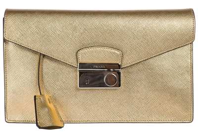 Shop Prada Women's Leather Clutch Handbag Bag Purse In Gold