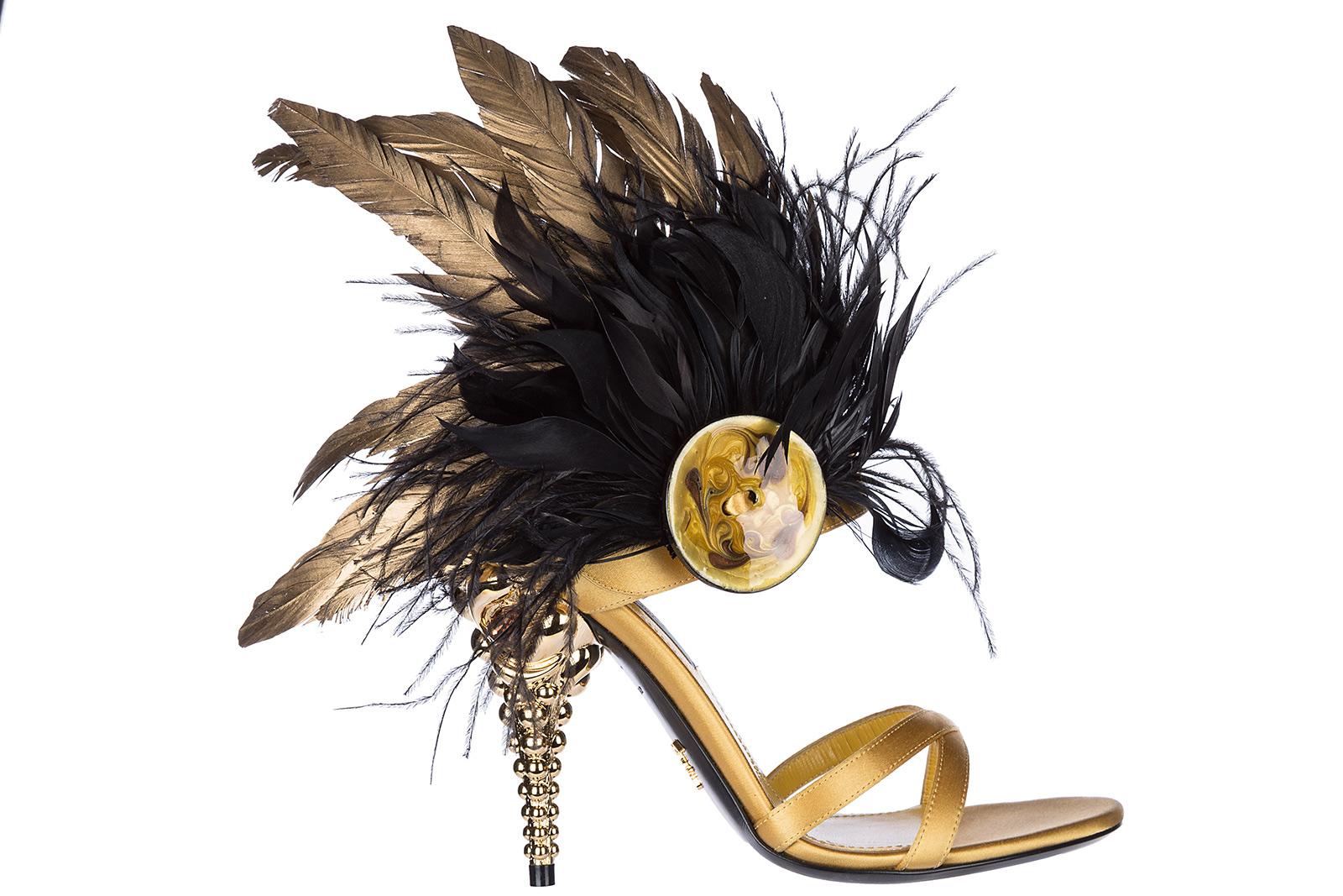prada gold scalloped heels