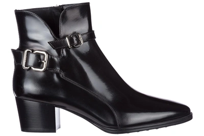 Shop Tod's Women's Leather Heel Ankle Boots Booties In Black