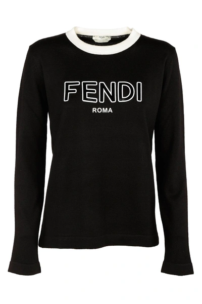 Shop Fendi Women's Jumper Sweater Crew Neck Round In Black