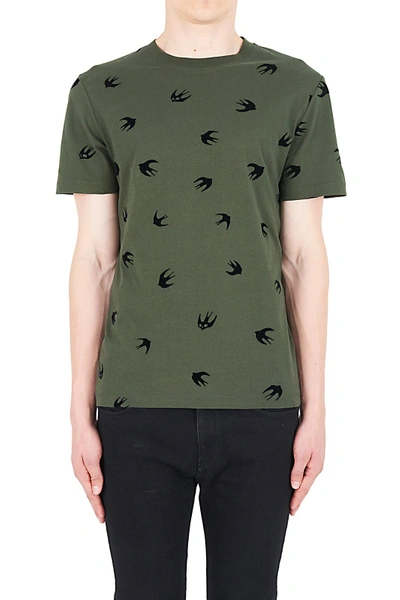 Shop Mcq By Alexander Mcqueen Men's Short Sleeve T-shirt Crew Neckline Jumper Swallow In Green