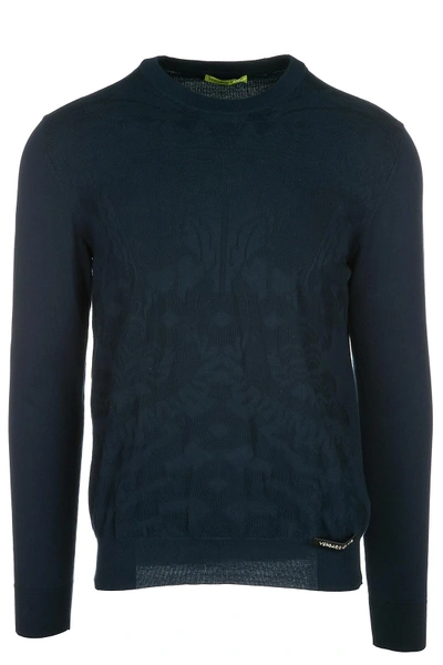 Shop Versace Jeans Men's Crew Neck Neckline Jumper Sweater Pullover In Blue