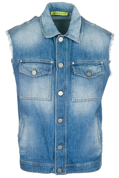 Shop Versace Jeans Men's Nylon Waistcoat Body Warmer Jacket Padded In Blue