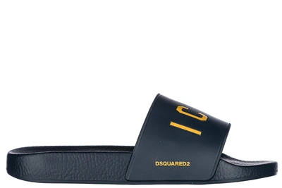 Shop Dsquared2 Men's Slippers Sandals Rubber  Icon Slides In Blue