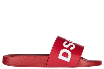 Dsquared2 Textured Logo Print Slides In Red