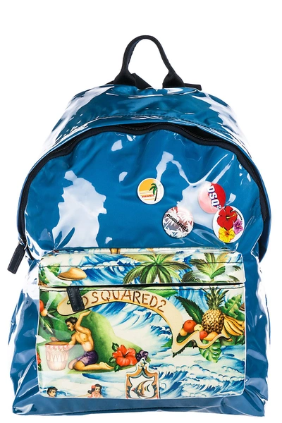 Shop Dsquared2 Men's Nylon Rucksack Backpack Travel  Hawaii In Blue