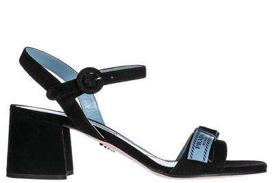 Shop Prada Women's Suede Heel Sandals In Black