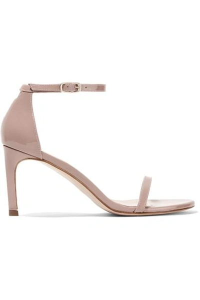 Shop Stuart Weitzman Nudist Patent-leather Sandals In Beige