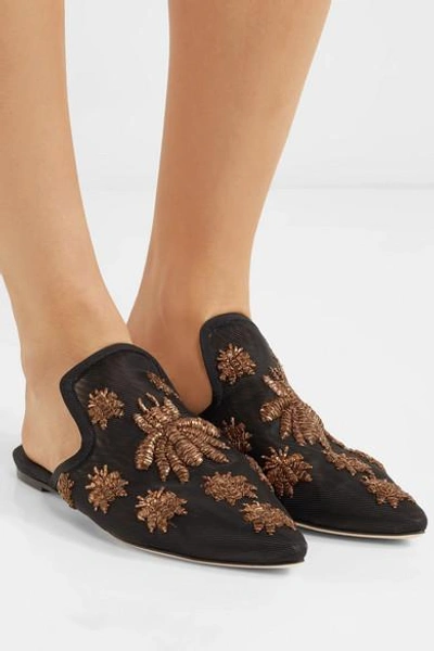 Shop Sanayi313 Ragno Embroidered Mesh Slippers In Black