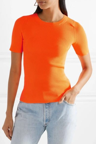 Shop Helmut Lang Ribbed-knit Top In Bright Orange