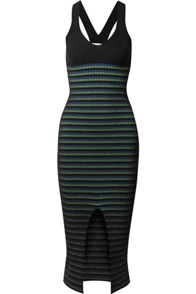 Shop Opening Ceremony Striped Ribbed Stretch-knit Midi Dress In Black