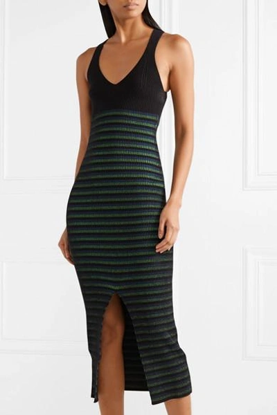 Shop Opening Ceremony Striped Ribbed Stretch-knit Midi Dress In Black