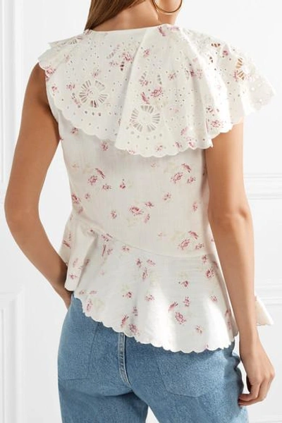 Shop Sea Alouette Asymmetric Floral-print Cotton Top In White