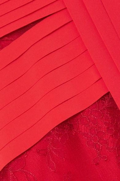 Shop Valentino Lace And Pleated Silk Midi Dress In Claret