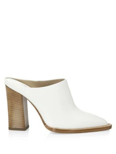 Shop Michael Kors Point Toe Leather Mules In Optic White