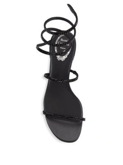 Shop René Caovilla Cleo Ankle-wrap Crystal-embellished Satin Sandals In Black
