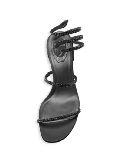 Shop René Caovilla Cleo Ankle-wrap Crystal-embellished Satin Sandals In Black