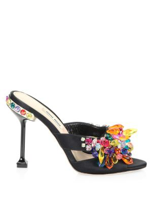Miu Miu Crystal-embellished Sandals In Black | ModeSens