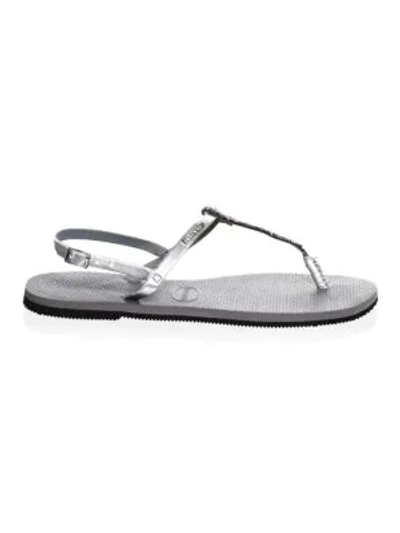 Shop Havaianas You Riviera Crystal Sandals In Steel Grey